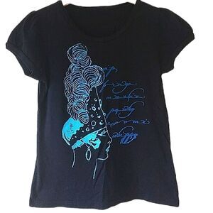 Vintage Black & Blue Fitted Graphic T-Shirt size M